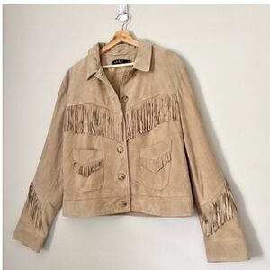Ralph Lauren Camel Suede Leather Western Boho Style Fringe Jacket